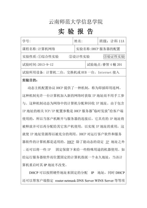 dhcp服务器的配置实验报告_实验报告